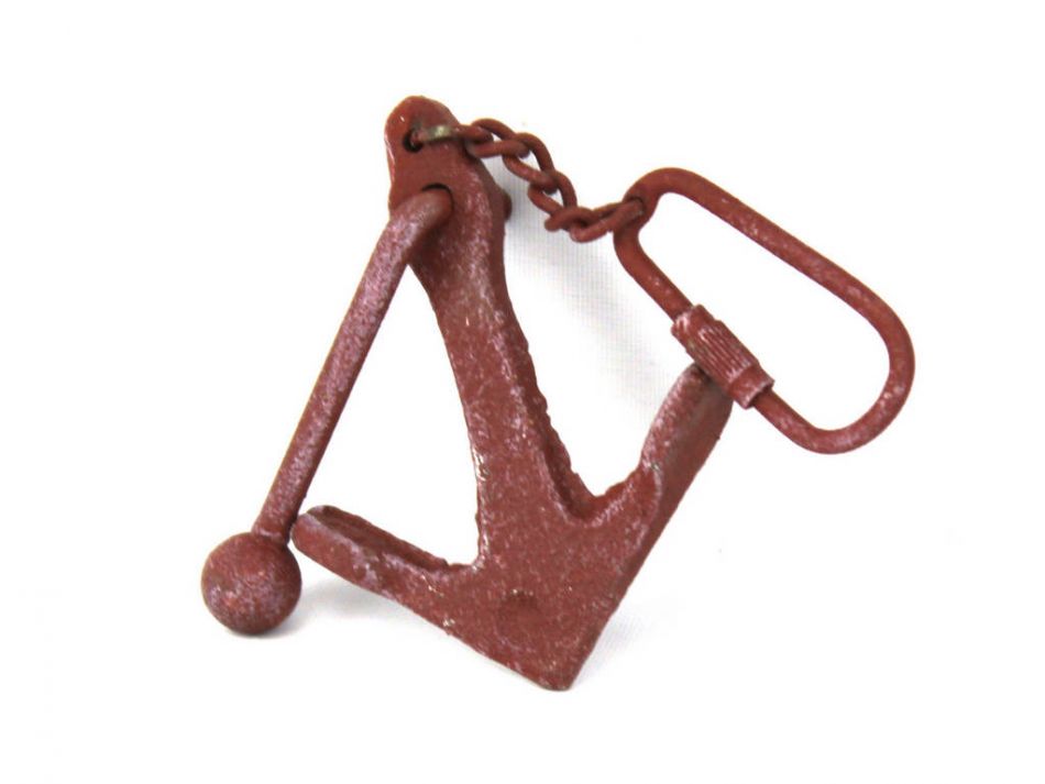 Red Whitewashed Cast Iron Anchor Key Chain 5""