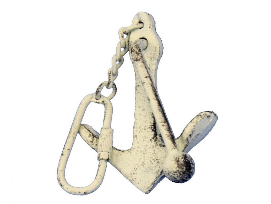 Whitewashed Cast Iron Anchor Key Chain 5""