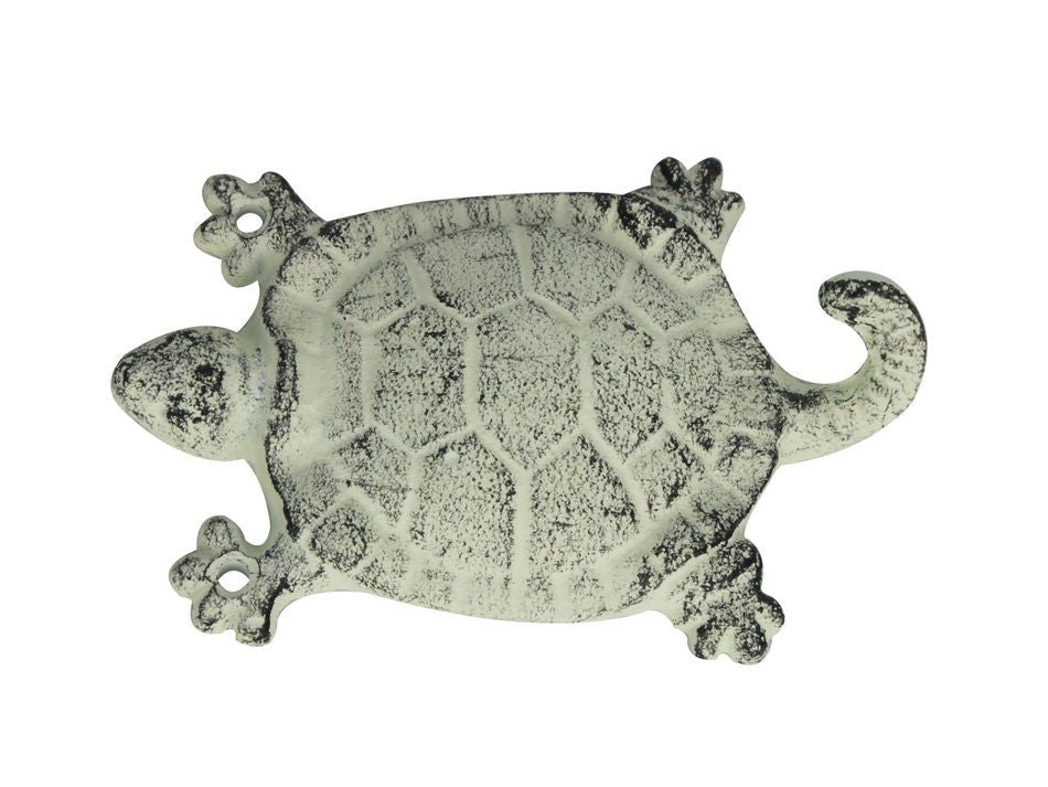 Whitewashed Cast Iron Turtle Key Hook 6""