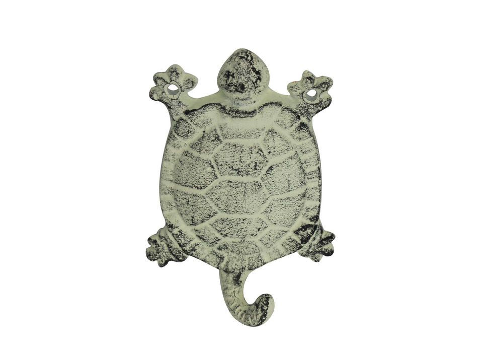 Whitewashed Cast Iron Turtle Key Hook 6""