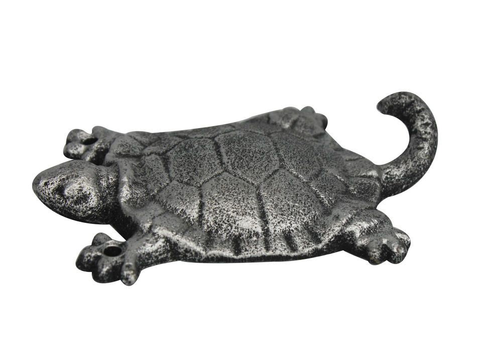 Rustic Silver Cast Iron Turtle Hook 6""