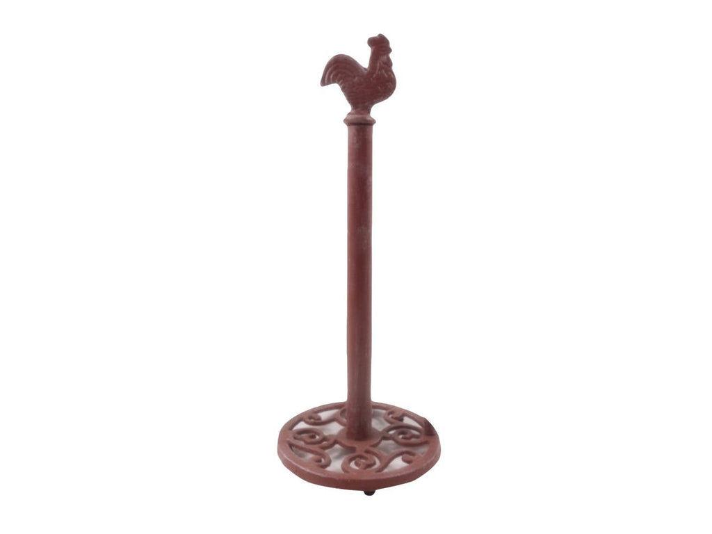 Rustic Red Whitewashed Cast Iron Rooster Extra Toilet Paper Stand 15""