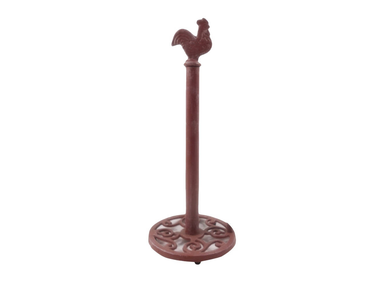 Rustic Red Whitewashed Cast Iron Rooster Extra Toilet Paper Stand 15""