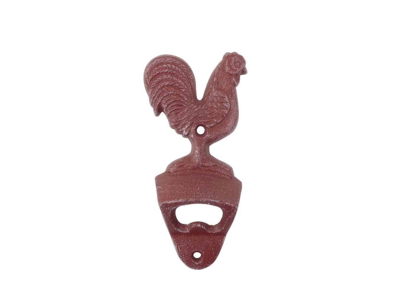Rustic Red Whitewashed Cast Iron Rooster Bottle Opener 6""