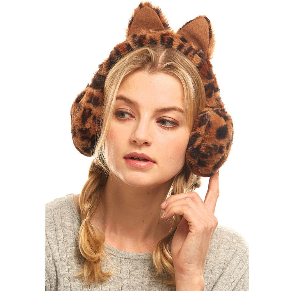 Cat Ear Leopard Faux Fur Earmuff Ear Warmer