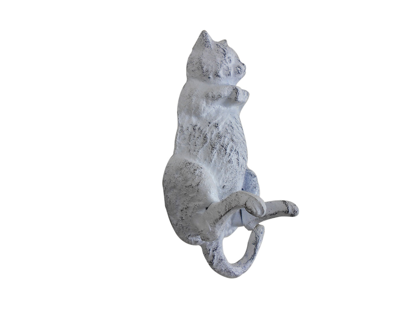 Whitewashed Cast Iron Happy Fat Cat Decorative Metal Wall Hook 6""