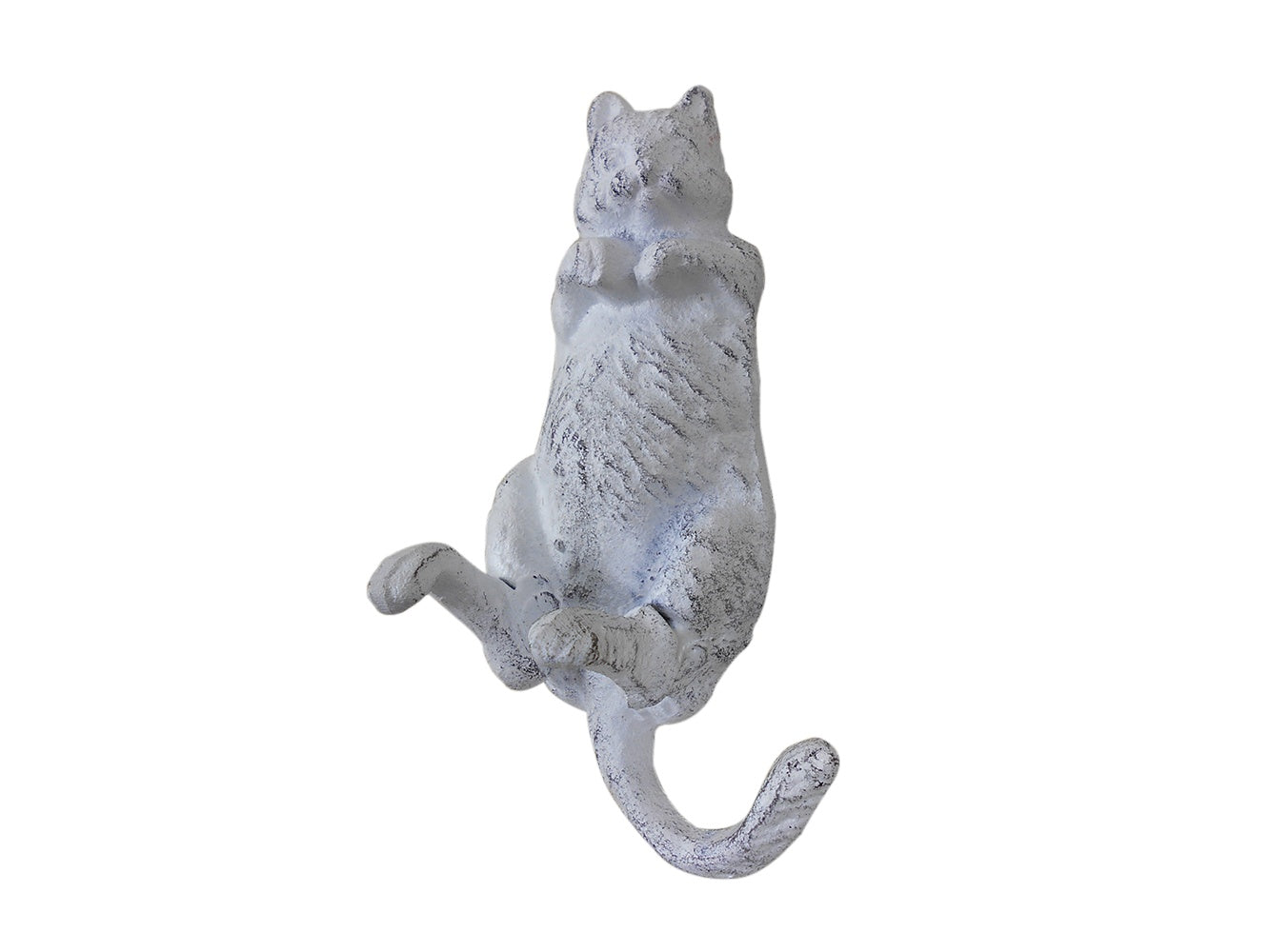 Whitewashed Cast Iron Happy Fat Cat Decorative Metal Wall Hook 6""