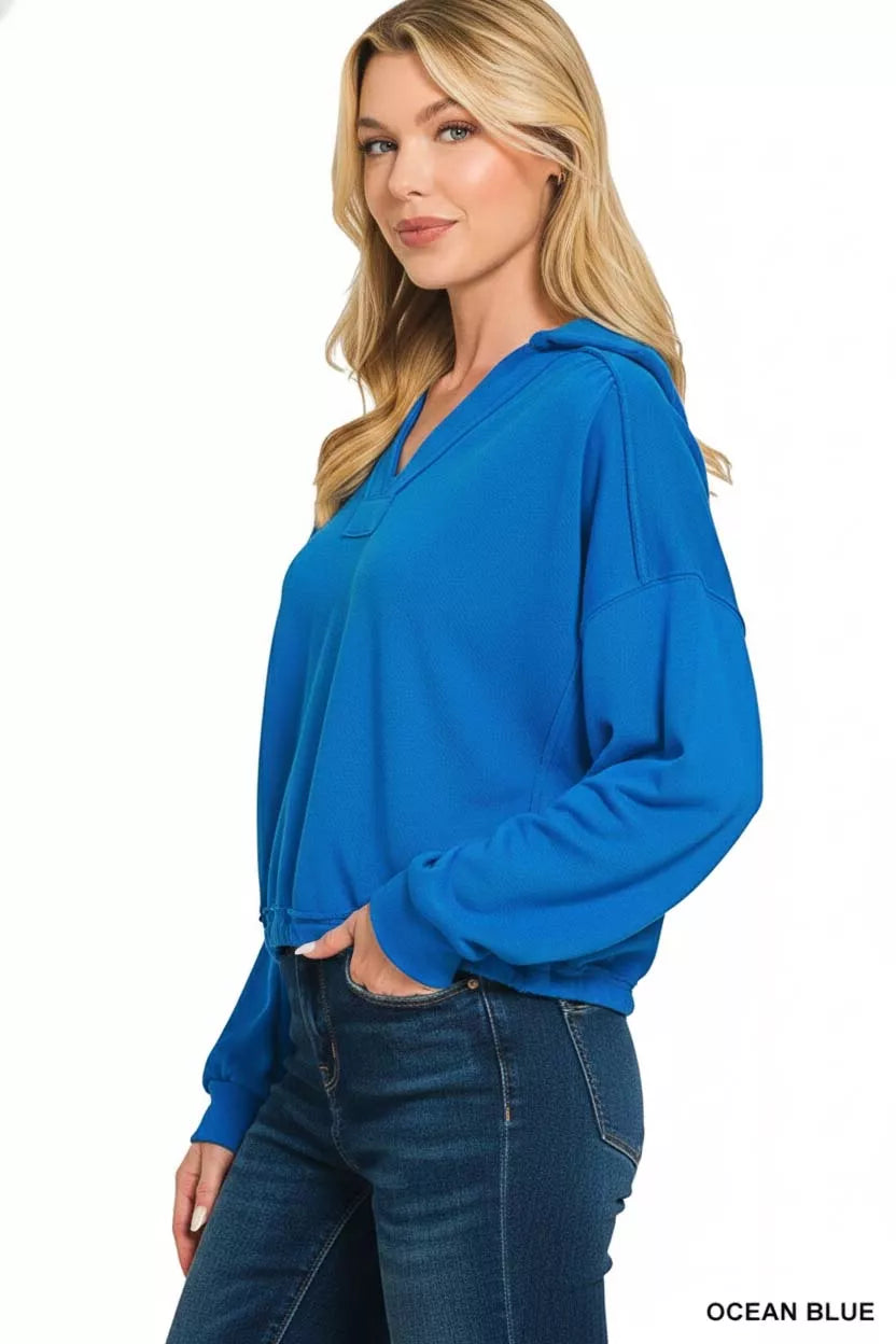 Zenana French Terry Collared Exposed Seam Sweatshirt