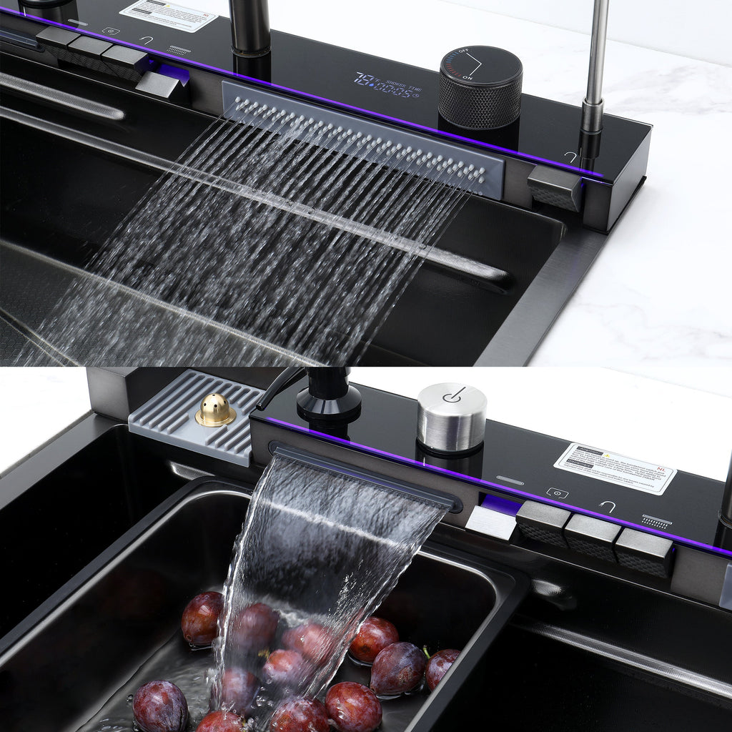 Pull-out Facuet Single Bowl Sink Kitchen Vegetable Sink 304 Whale Waterfall Sink Stainless Steel Dish Sink Vegetable Sink Household Vegetable Washing Basin