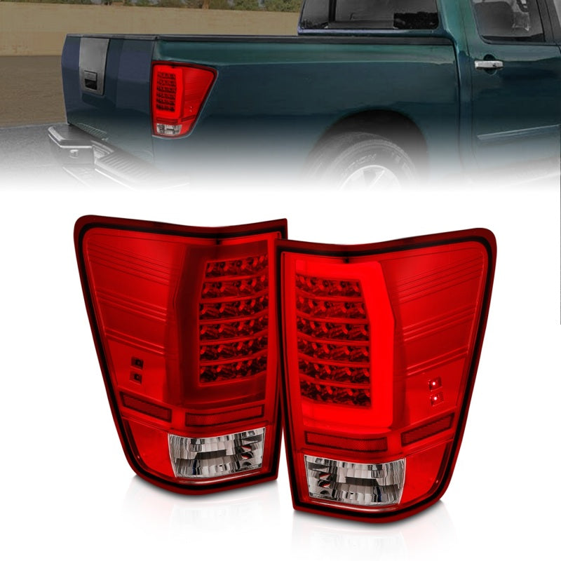 ANZO 04-15 Nissan Titan Full LED Tailights Chrome Housing Red/Clear Lens 311422