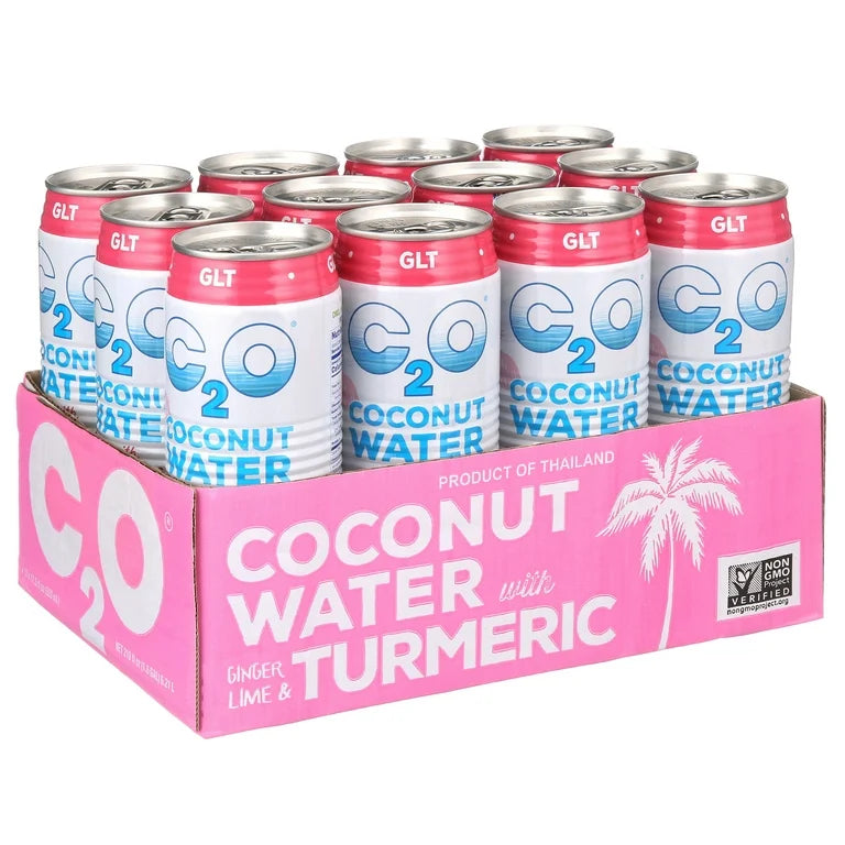 C2O Pure Coconut Water with Ginger, Lime & Turmeric, 17.5 fl. oz. (Case of 12)