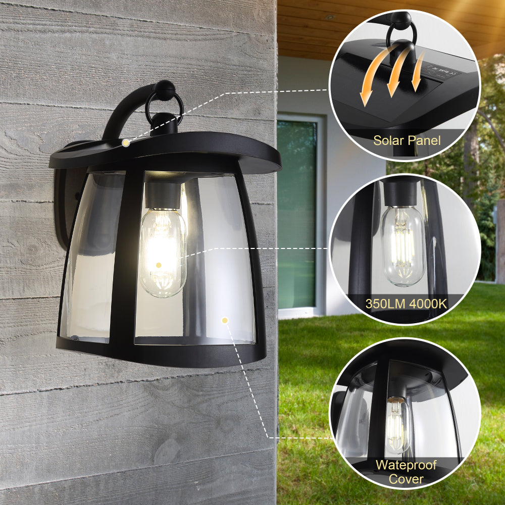 Solar Wall Lantern with 4 Lighting Modes | IP54 Waterproof Outdoor Hanging Light | Dual Solar Panels