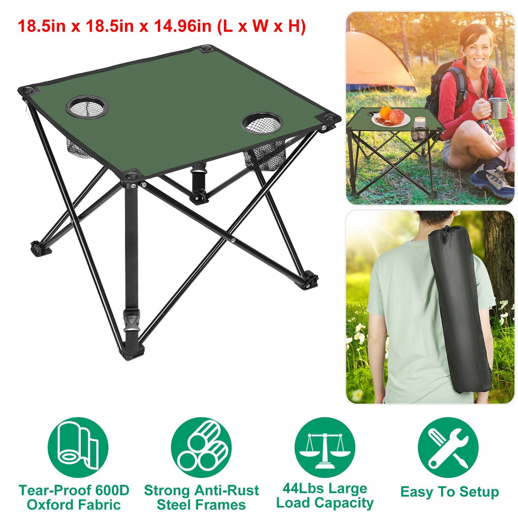 2Pcs Foldable Camping Table Portable Picnic Table Lightweight Travel Desk with 2 Cup Holders/Table Carrying Bag