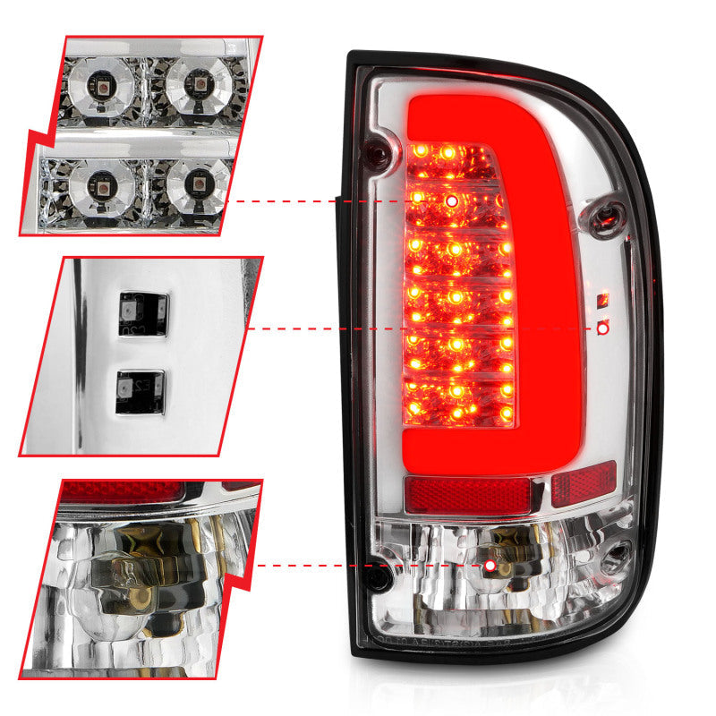 ANZO 1995-2004 Toyota Tacoma LED Taillights Chrome Housing Clear Lens (Pair) 311355