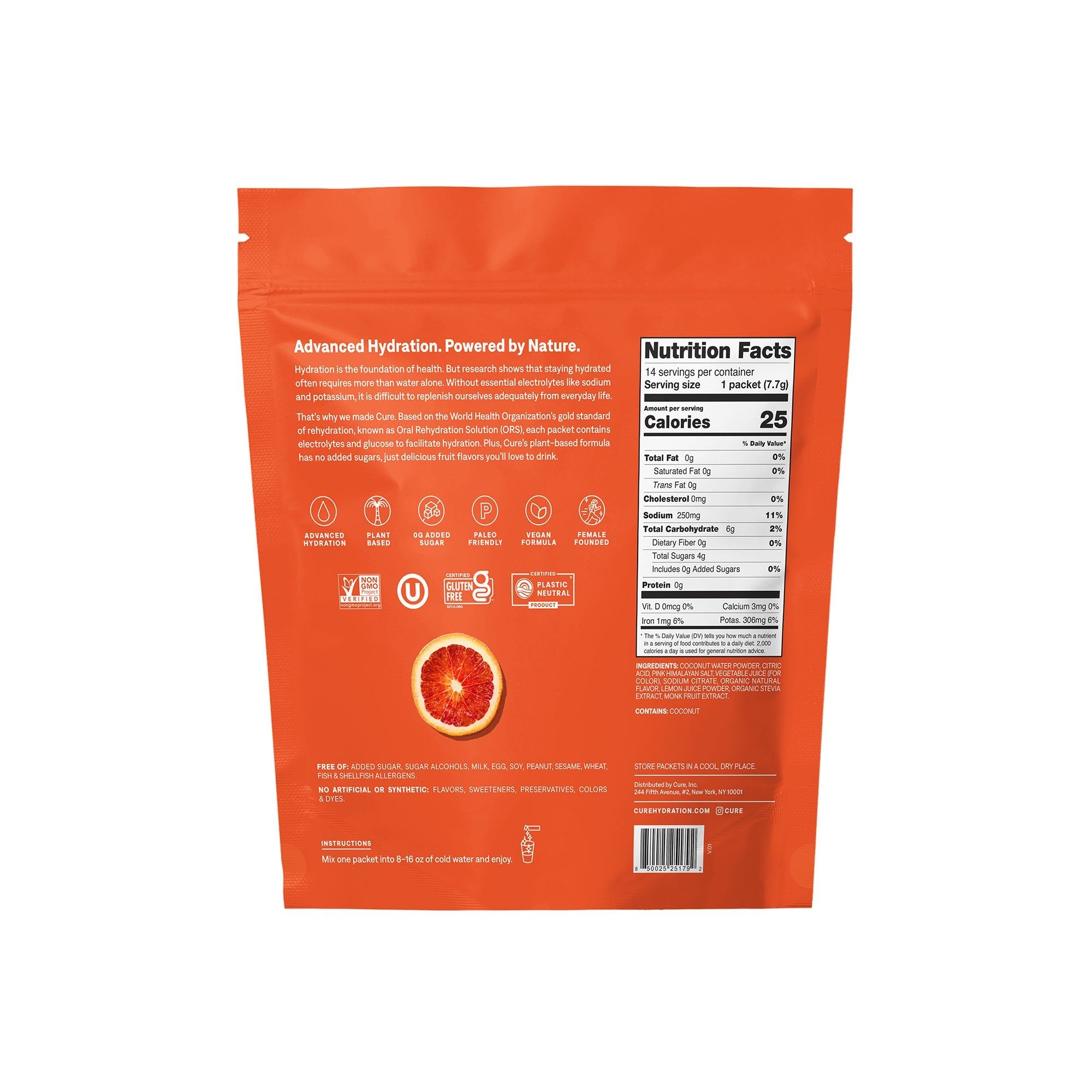Cure Electrolyte Drink Mix, Blood Orange, 7.7-gram Packets HM1010