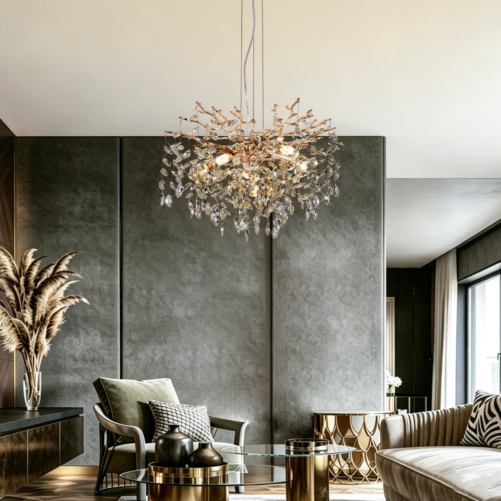 Gold Tree Branch Crystal Chandelier | Modern Luxury Pendant Light for Dining Room, Living Room & Bedroom