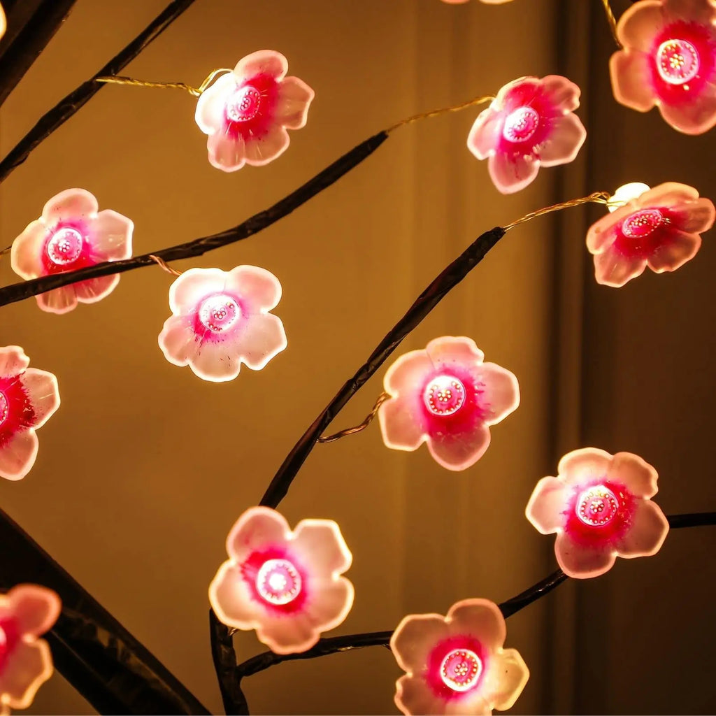 Cherry Blossom Bonsai LED Table Lamp 19.7in (50cm) USB or 3×AA Battery Powered Touch Sensor Night Light Tabletop Decorative Tree - PhishStones Products