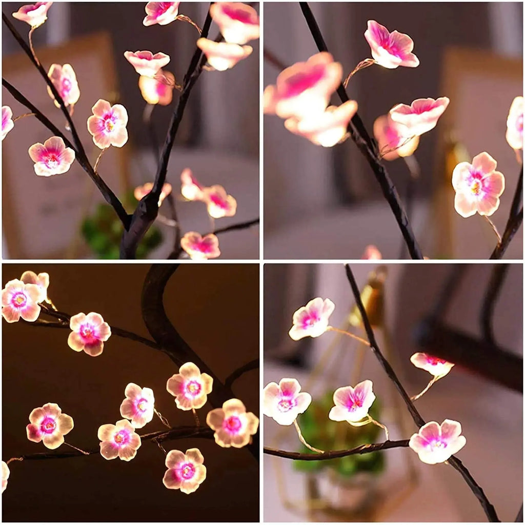 Cherry Blossom Bonsai LED Table Lamp 19.7in (50cm) USB or 3×AA Battery Powered Touch Sensor Night Light Tabletop Decorative Tree - PhishStones Products