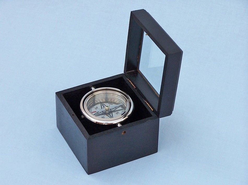 Chrome Lifeboat Compass with Black Rosewood Box 5""
