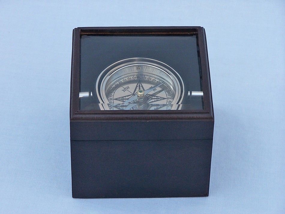 Chrome Lifeboat Compass with Black Rosewood Box 5""