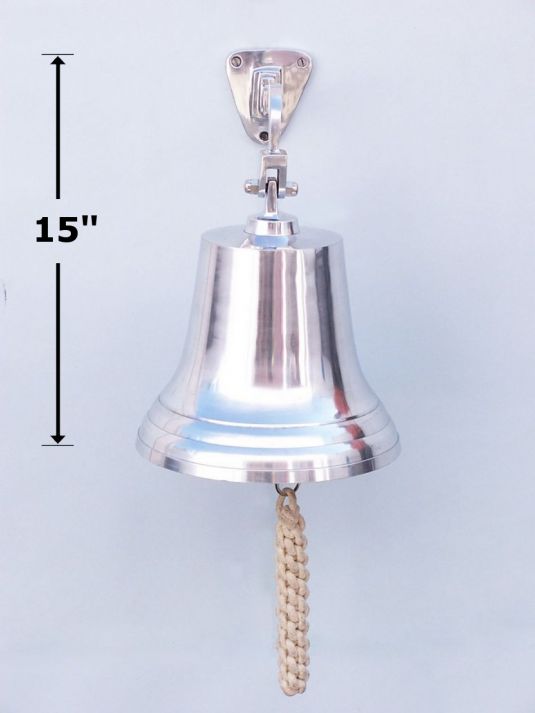 Chrome Hanging Ship's Bell 15""