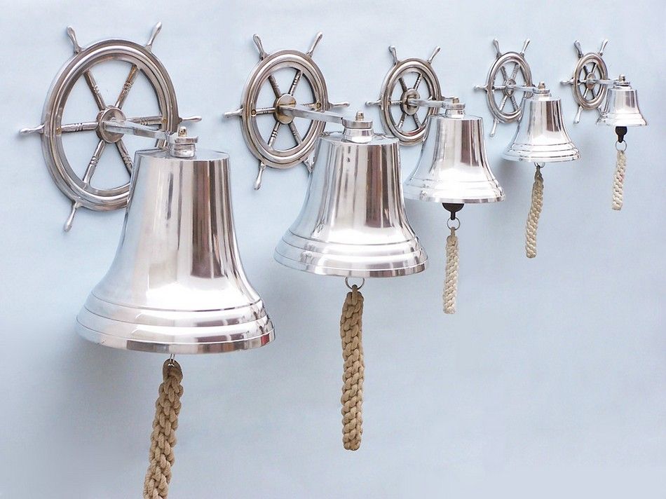 Chrome Hanging Ship Wheel Bell 8""