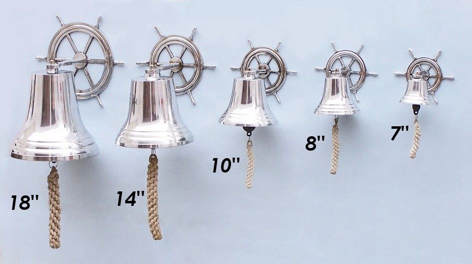 Chrome Hanging Ship Wheel Bell 8""