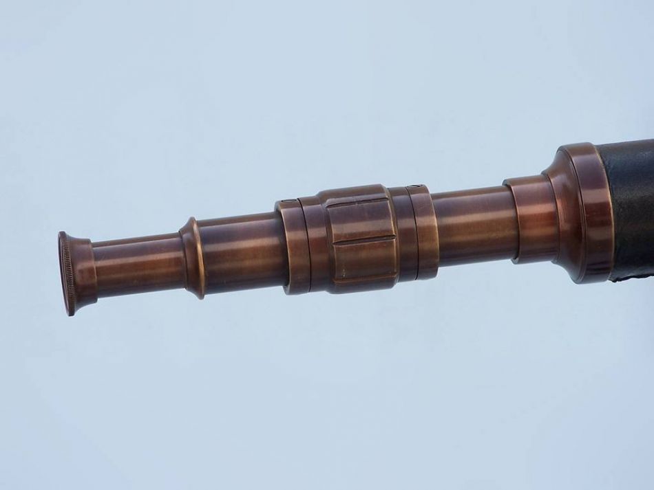 Floor Standing Antique Copper With Leather Harbor Master Telescope 50""