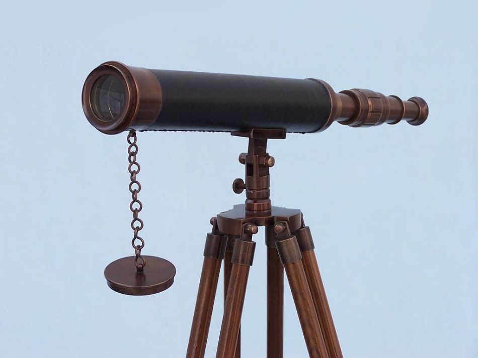 Floor Standing Antique Copper With Leather Harbor Master Telescope 50""