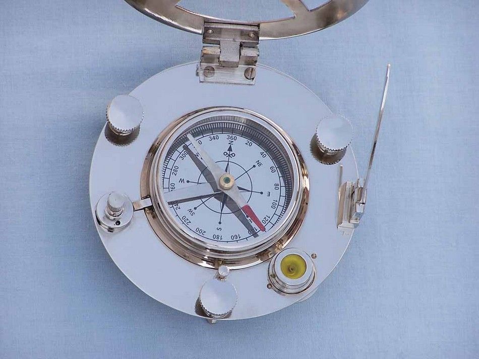 Chrome Round Sundial Compass with Black Rosewood Box 6""