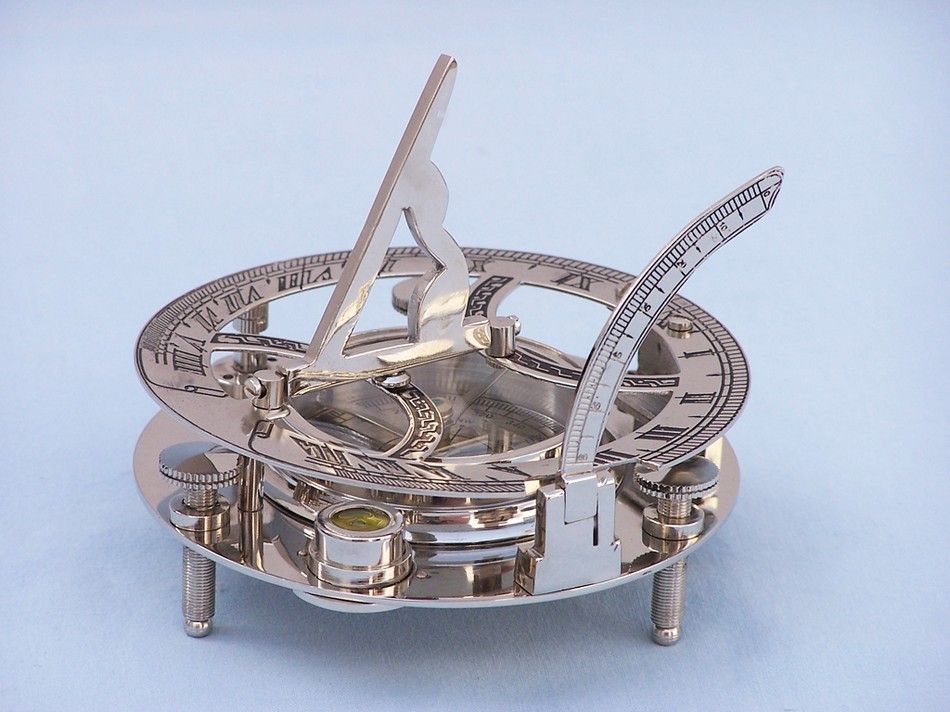 Chrome Round Sundial Compass with Black Rosewood Box 6""