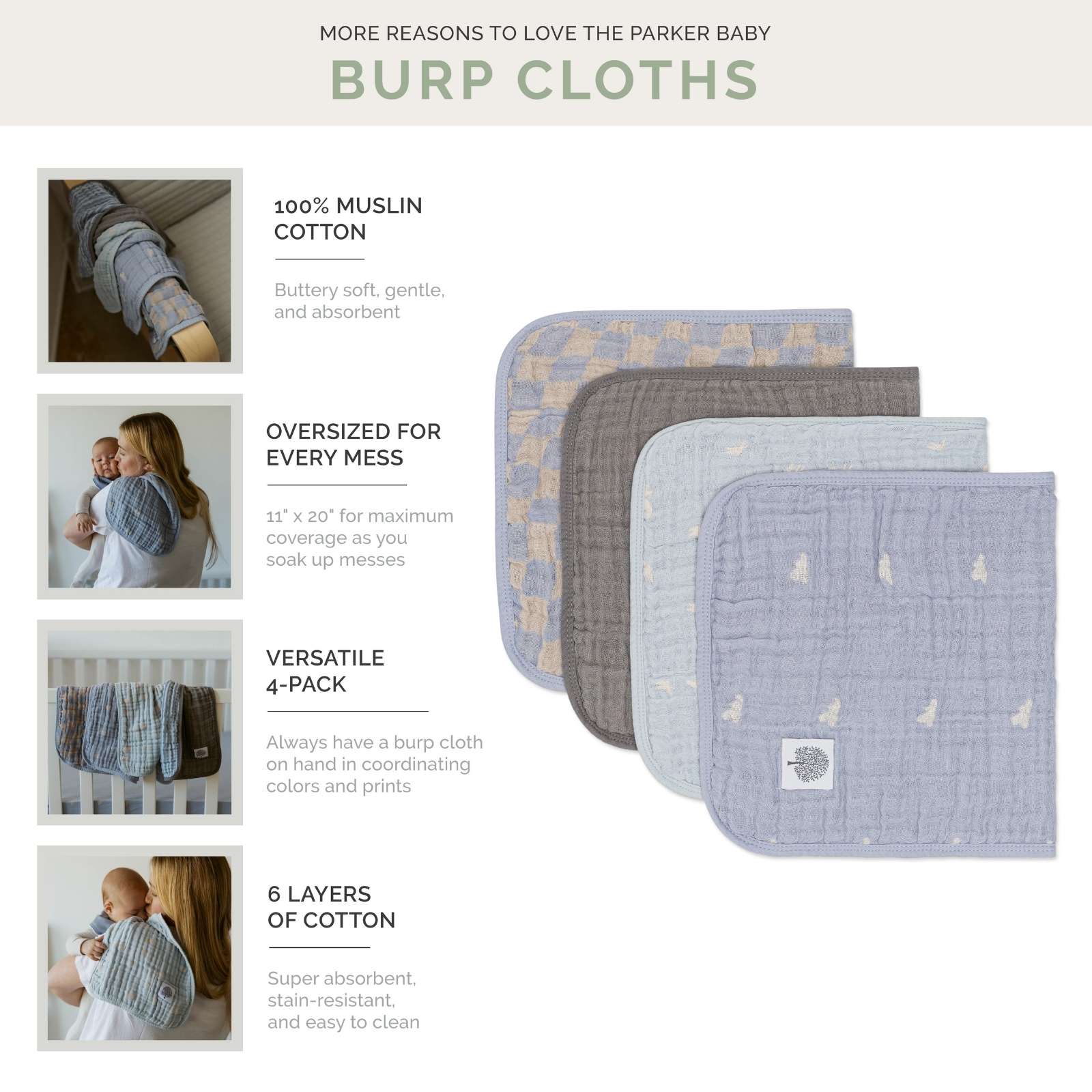 Cloud Set - Muslin Burp Cloths (4 Pack) - PhishStones Products