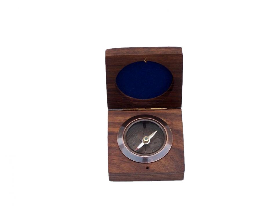 Antique Copper Desk Compass with Rosewood Box 3""