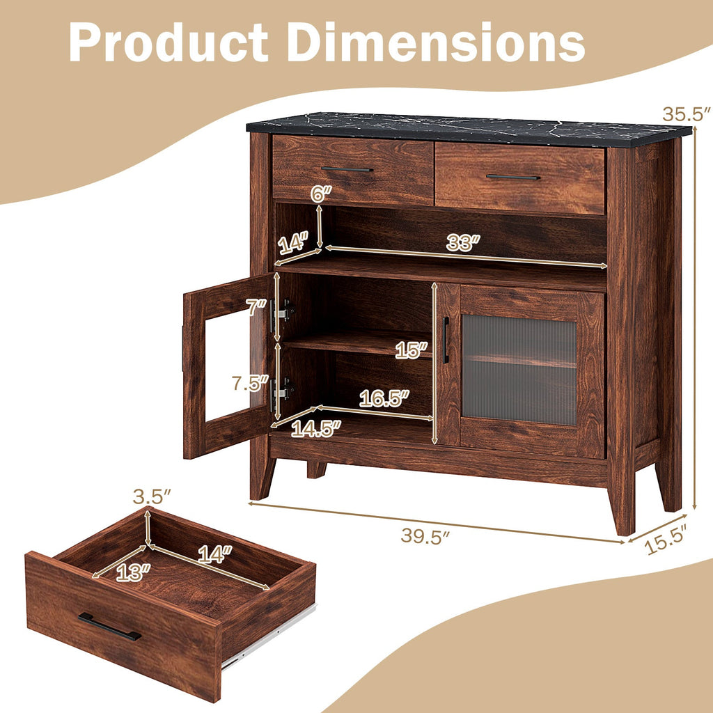 Coffee Bar Cabinet with 2 Drawers and 1 Open Compartment-Brown