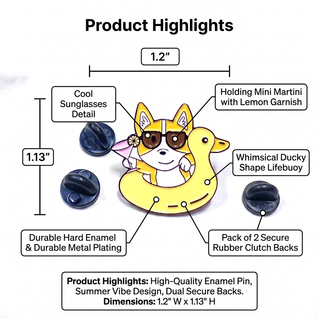 Corgi Floaty Enamel Pin – Fun Summer Accessory for Dog Fans