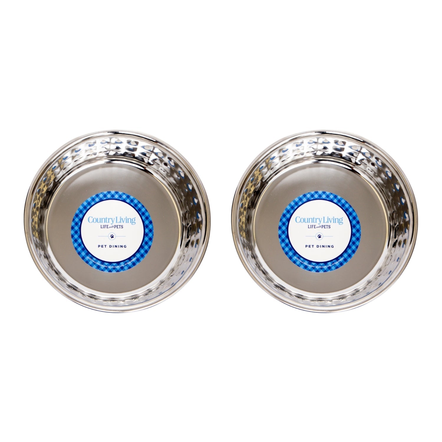 Country Living Set of 2 Hammered Stainless Steel Dog Bowls – Ideal for Extra Large Breeds – Rose Quartz/64oz