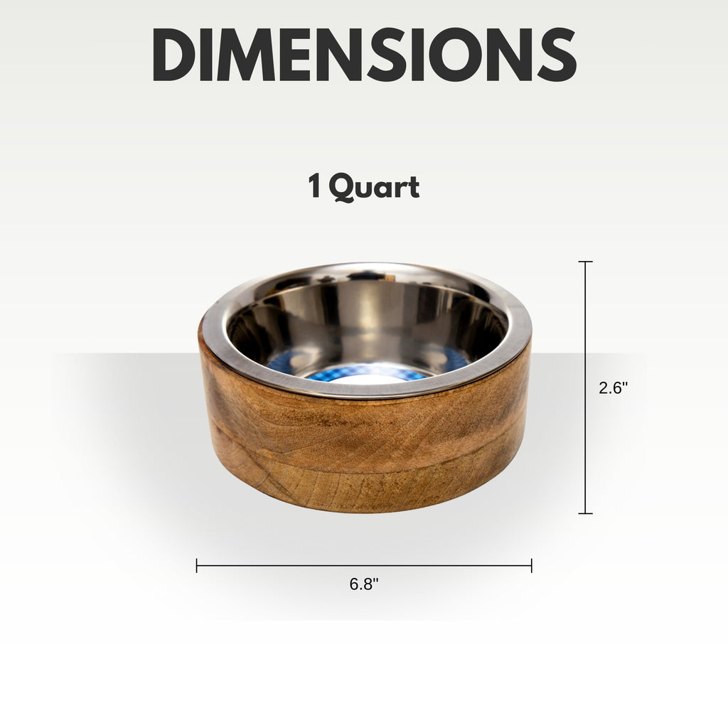 Country Living Stainless Steel Dog Bowl with Cylindrical Mango Wood Holder