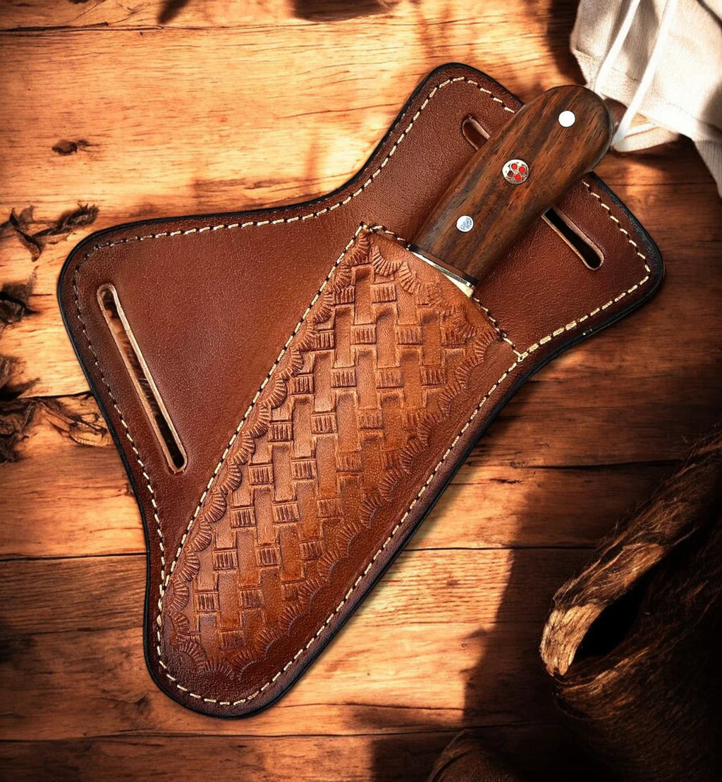 Custom Handmade Bull Cutter Knife with Leather Sheath - PhishStones Products