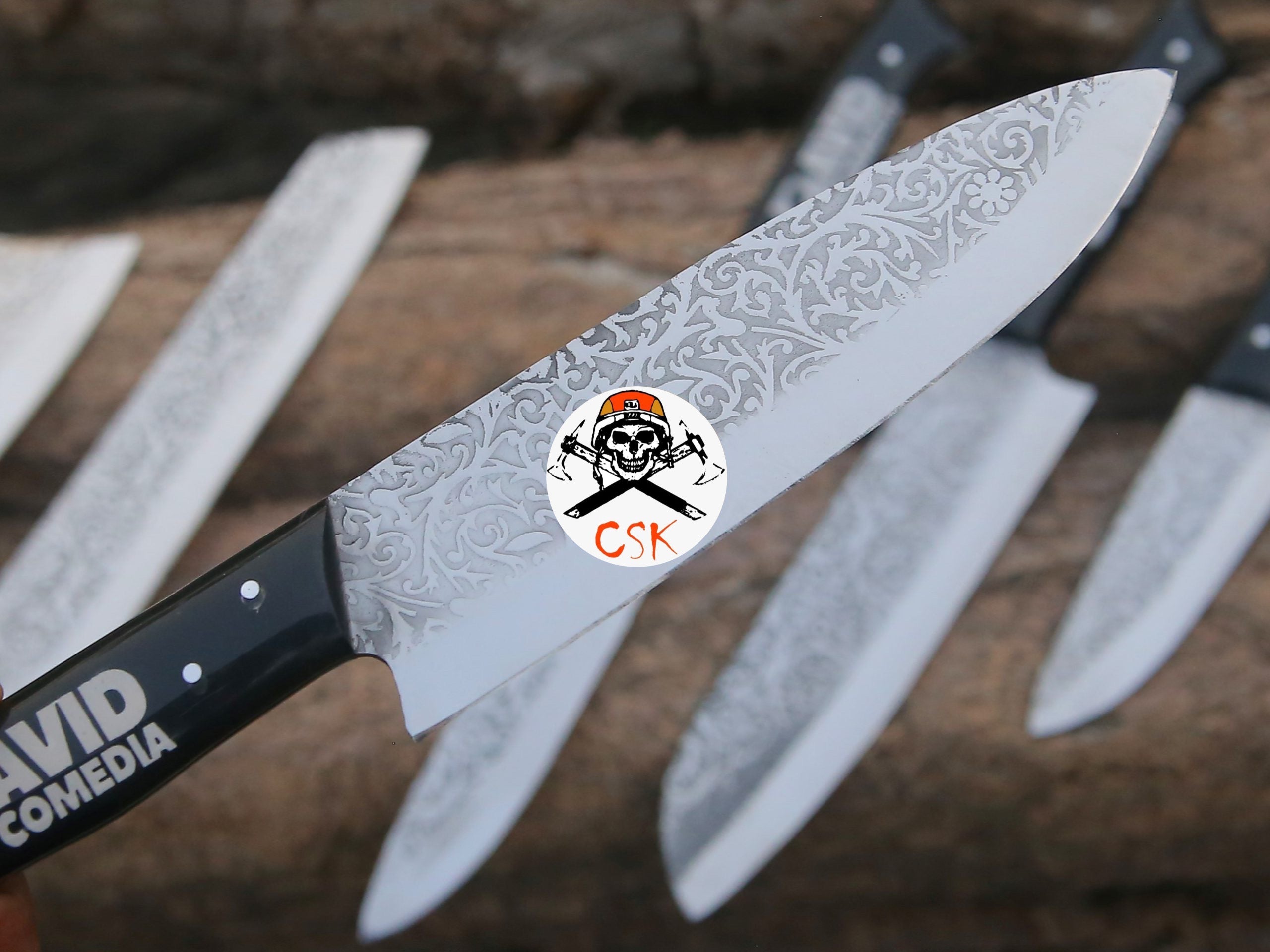 Custom Logo Handles Knives with Etching - PhishStones Products