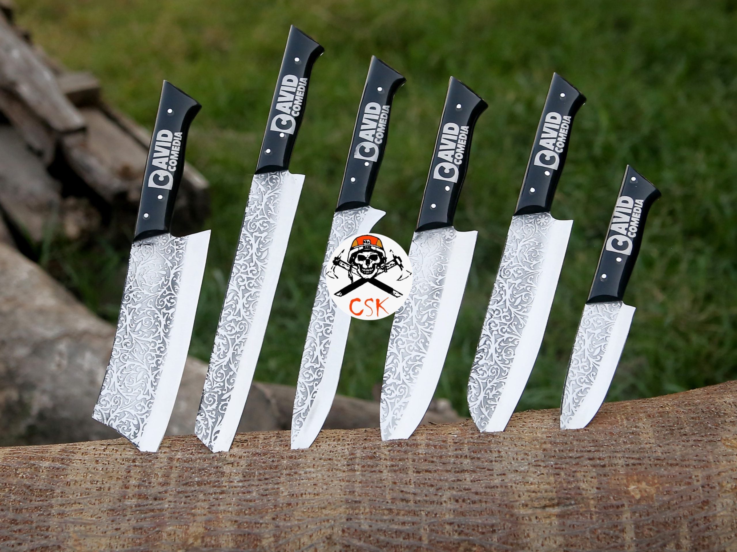 Custom Logo Handles Knives with Etching - PhishStones Products