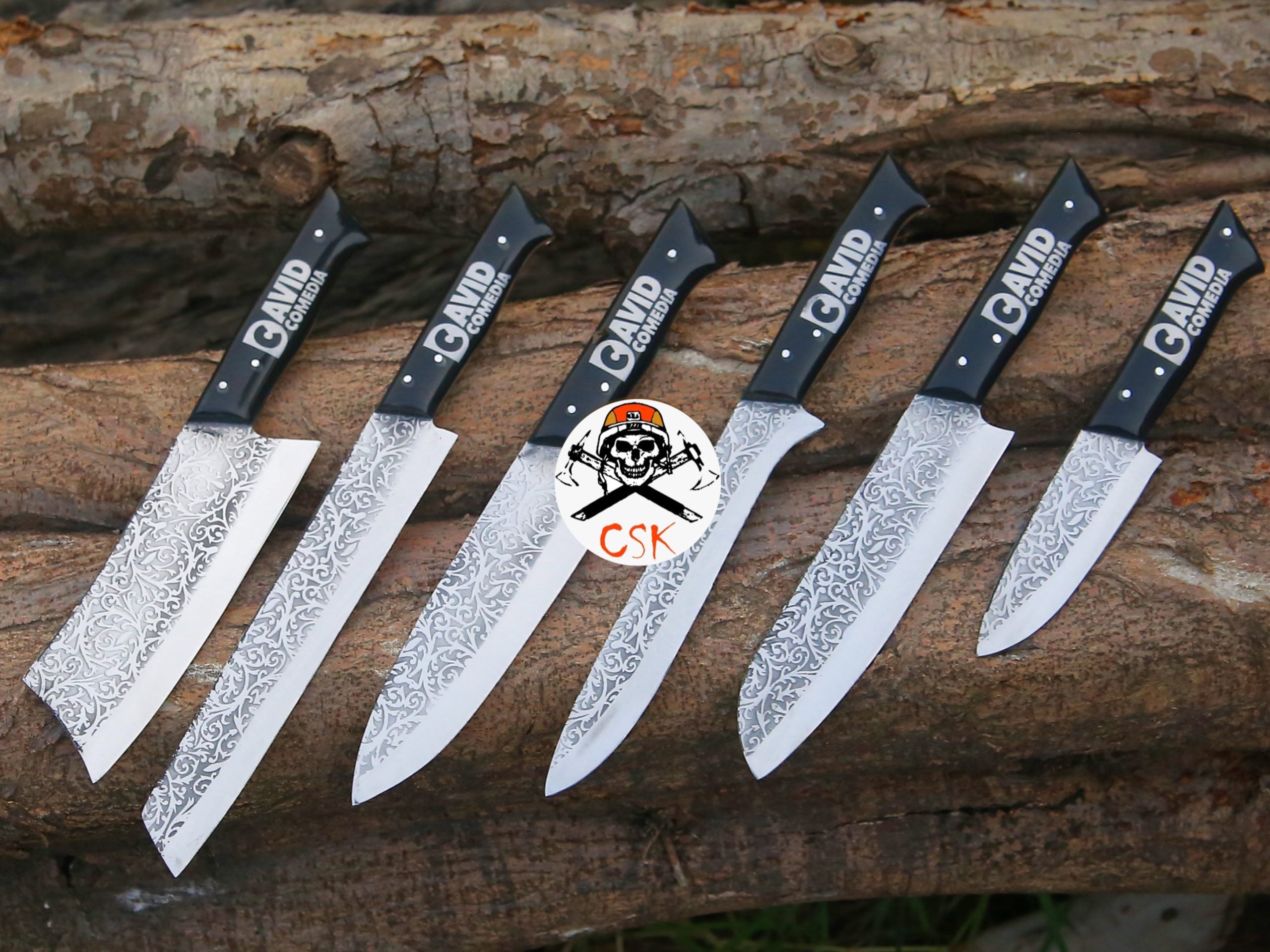 Custom Logo Handles Knives with Etching - PhishStones Products