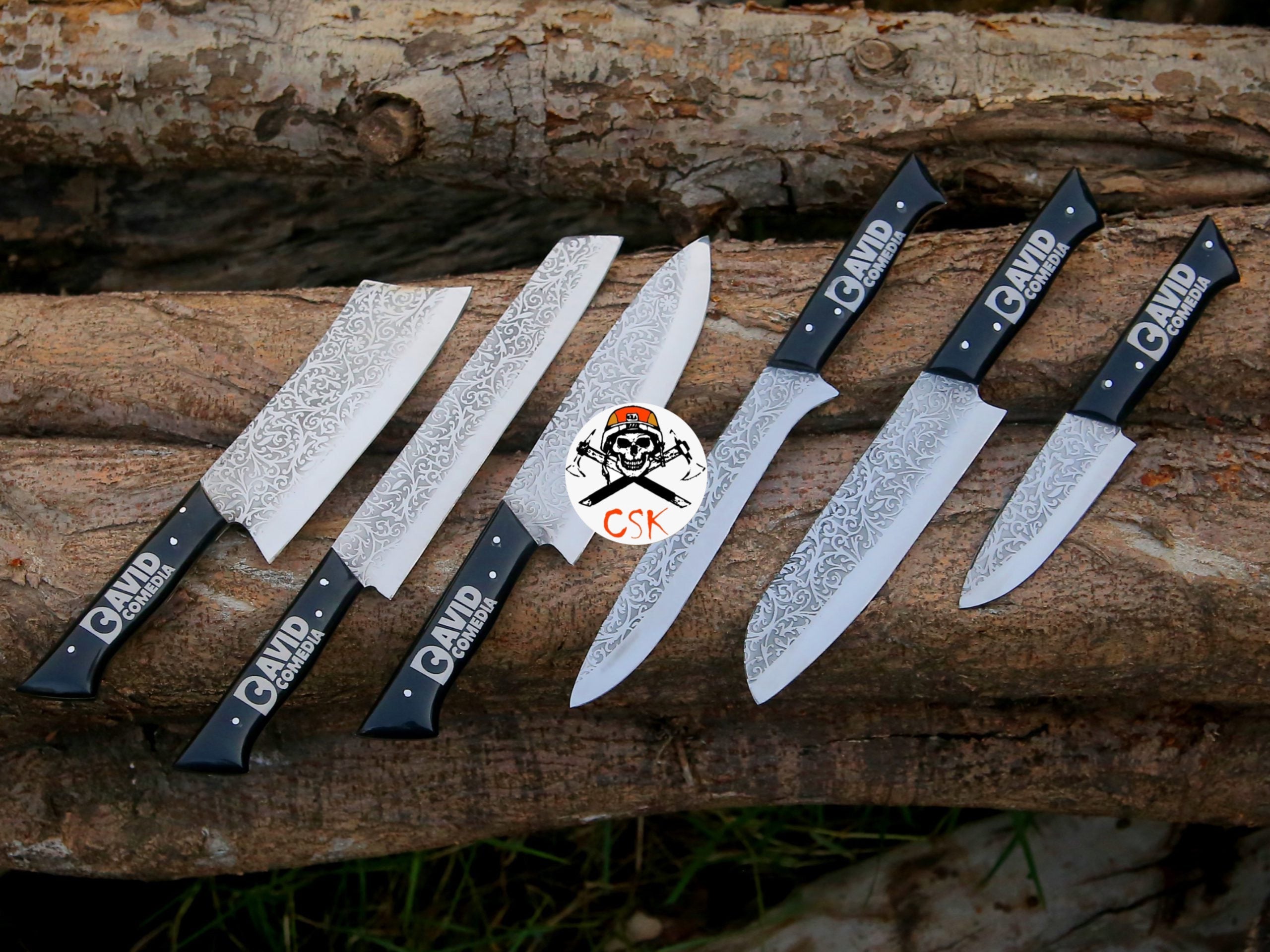 Custom Logo Handles Knives with Etching - PhishStones Products