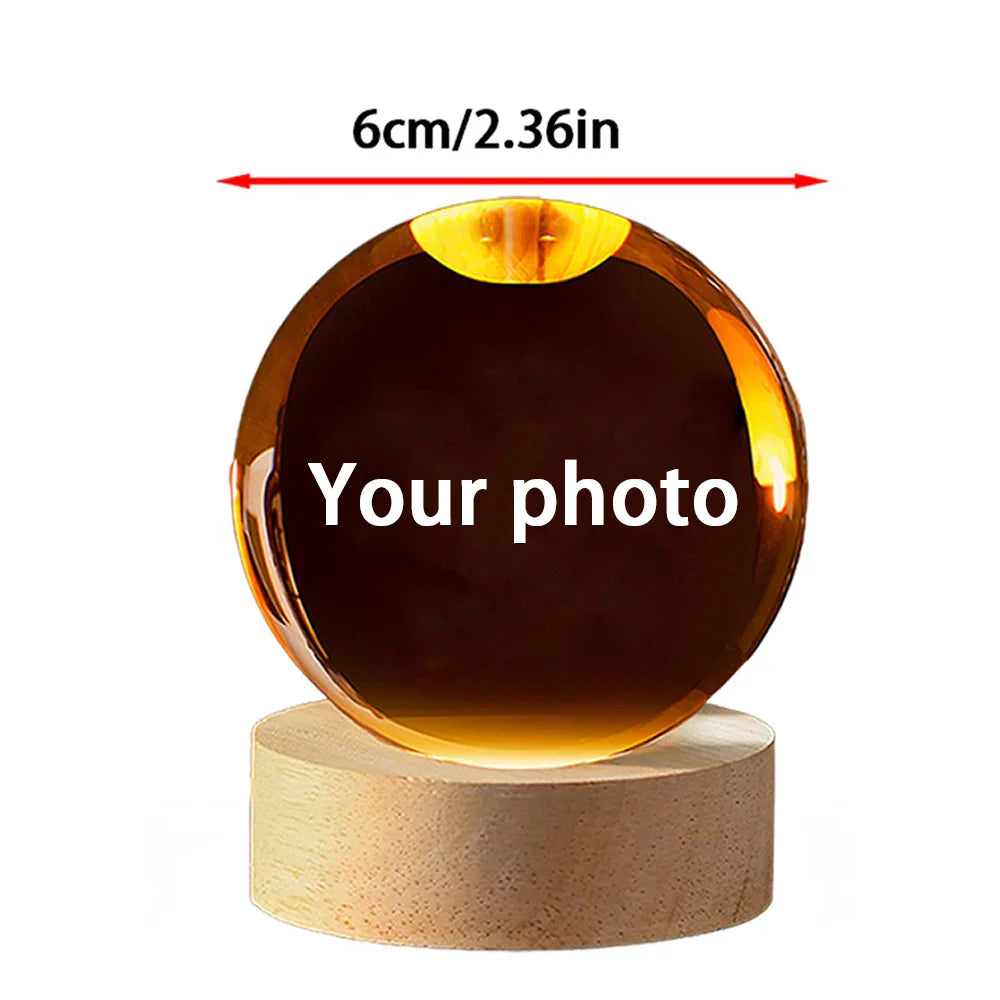 Custom Photo Crystal Ball LED Night Light - Personalized Bedroom, Wedding & Pet Keepsake Gift - PhishStones Products