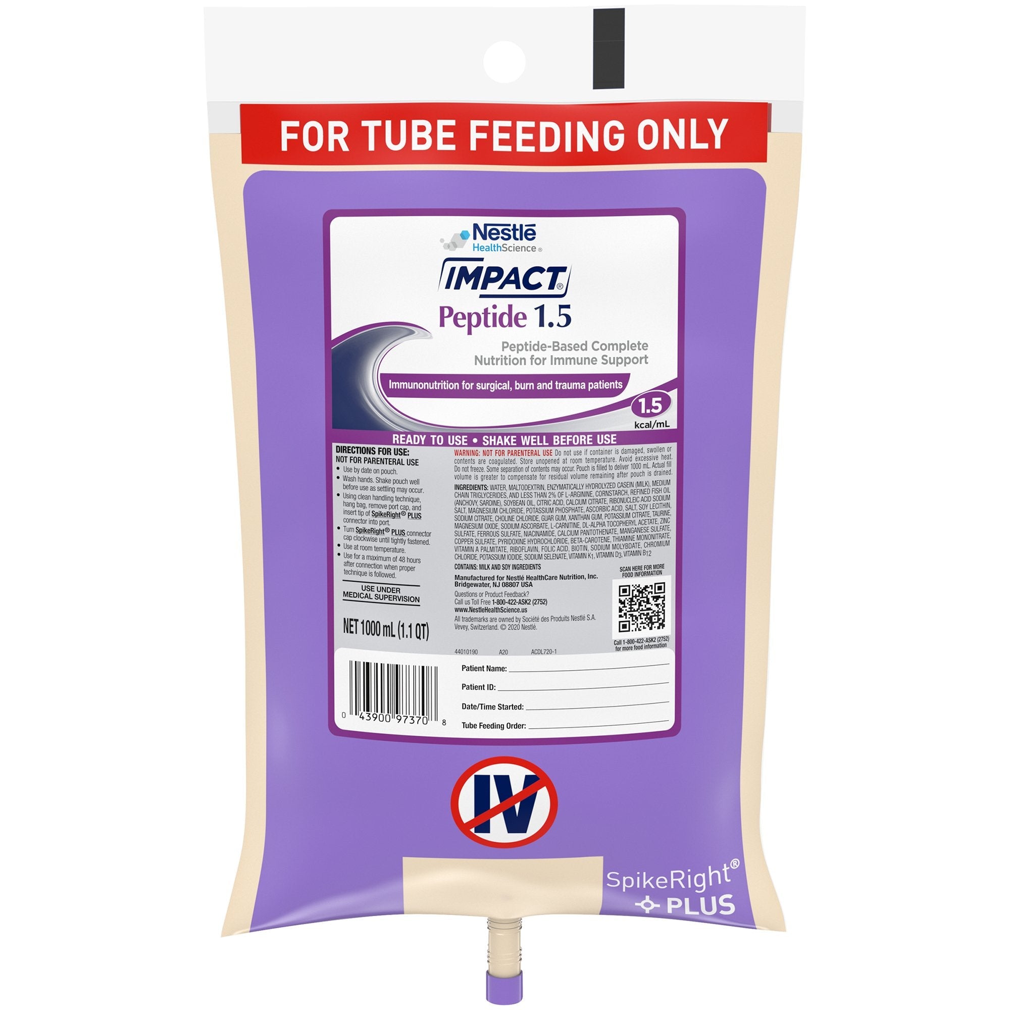 Impact® Peptide 1.5 Tube Feeding Formula, 1 liter Prefilled Container 10043900973712