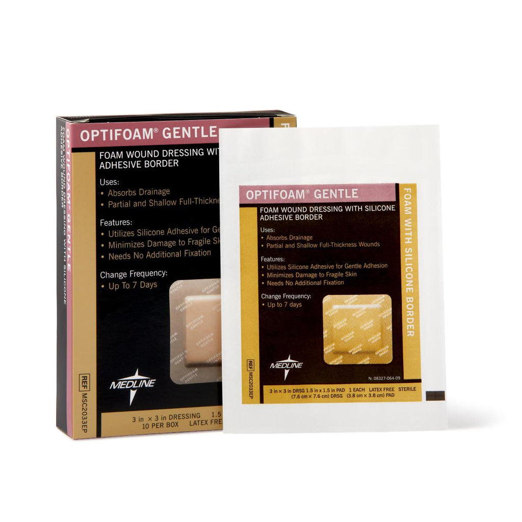 Foam Dressing Optifoam® Gentle 3 X 3 Inch With Border Waterproof Backing Silicone Border Square Sterile MSC2033EP