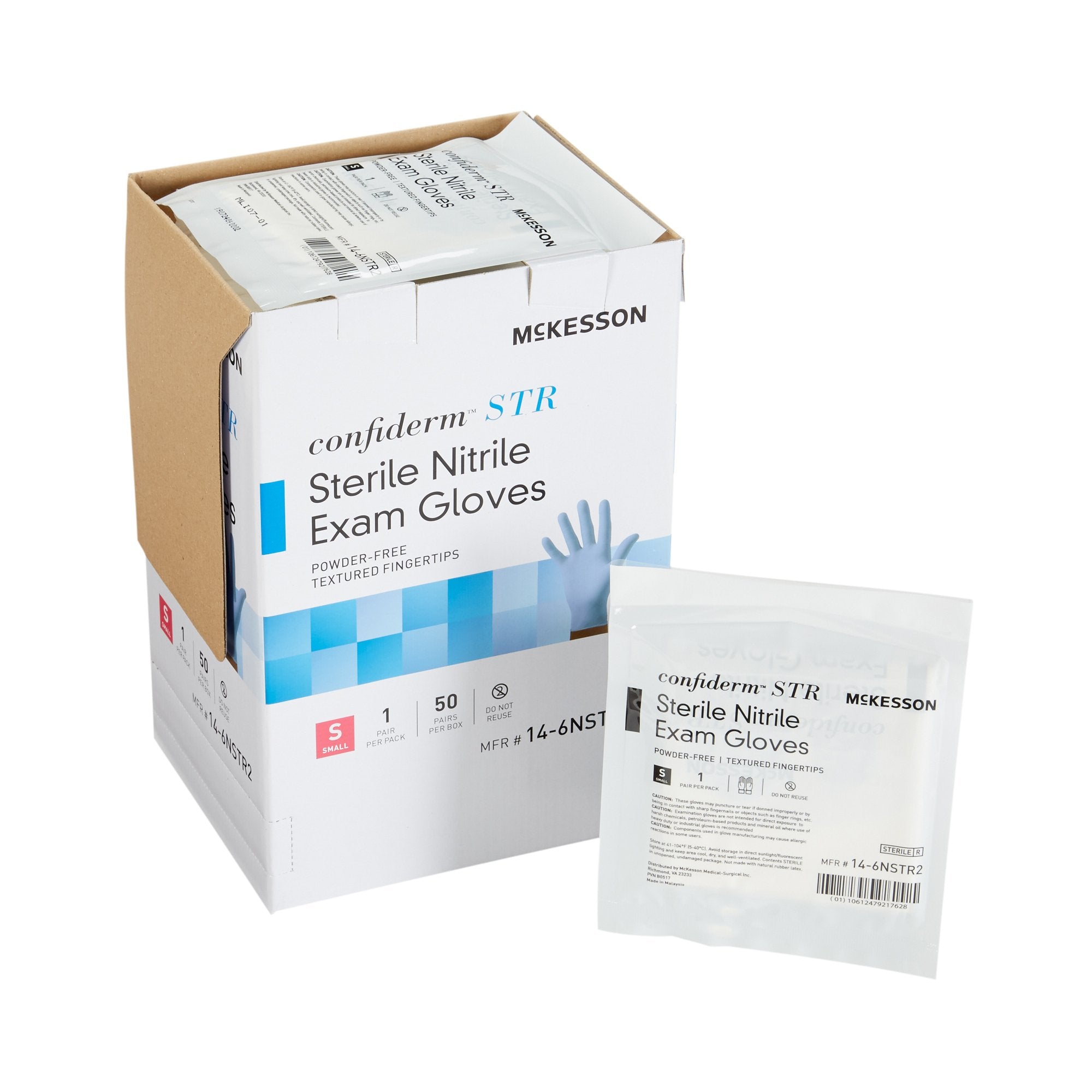 McKesson Confiderm® STR Nitrile Exam Glove, Small, Blue 14-6NSTR2