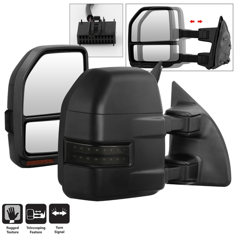 SPYDER xTune 08-15 Ford Super Duty LED Telescoping Manual Mirrors - Smk (Pair) (MIR-FDSD08S-G4-MA-RSM-SET) 9943119