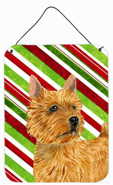 Norwich Terrier Candy Cane Holiday Christmas Wall or Door Hanging Prints Aluminum Metal Sign Kitchen Wall Bar Bathroom Plaque Home Decor Front Door Plaque, 12x16, Multicolor