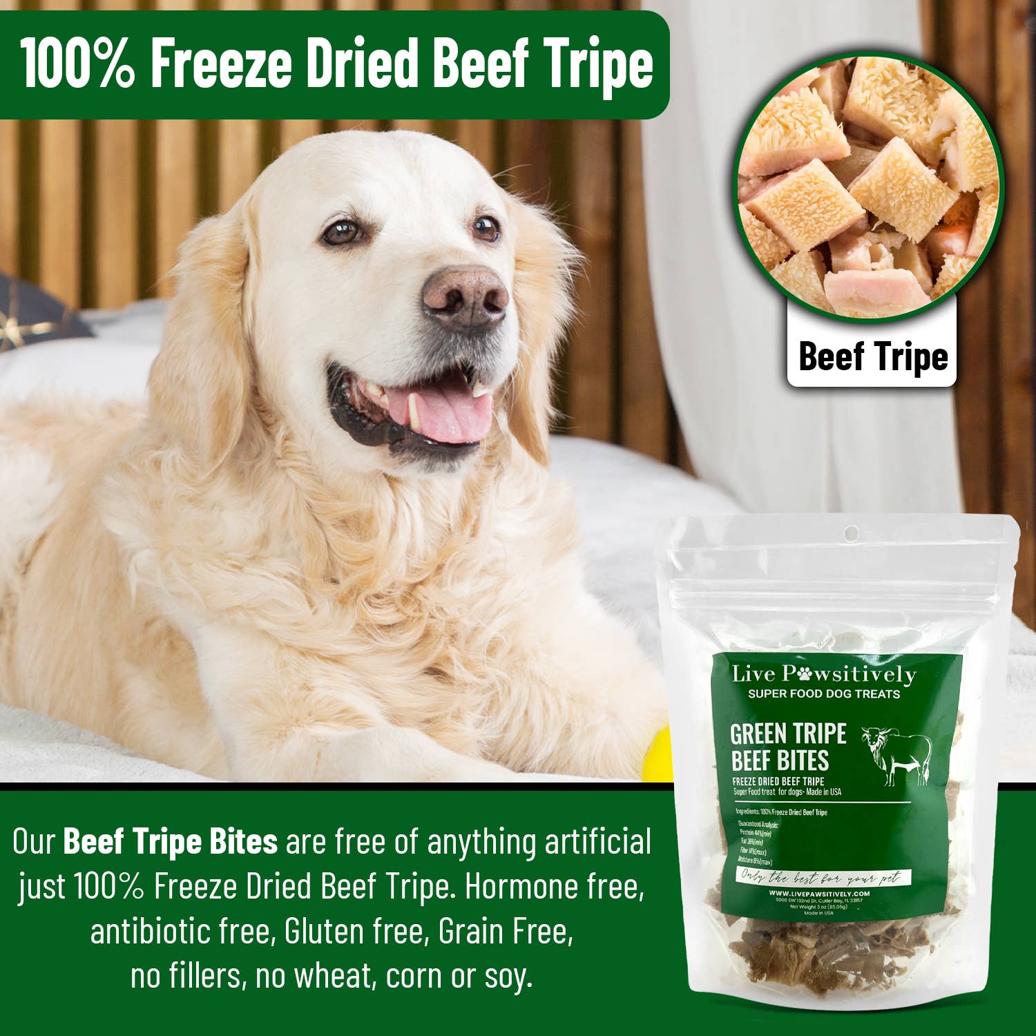🐾Green Tripe Beef Bites (Freeze Dried Superfood for pets)