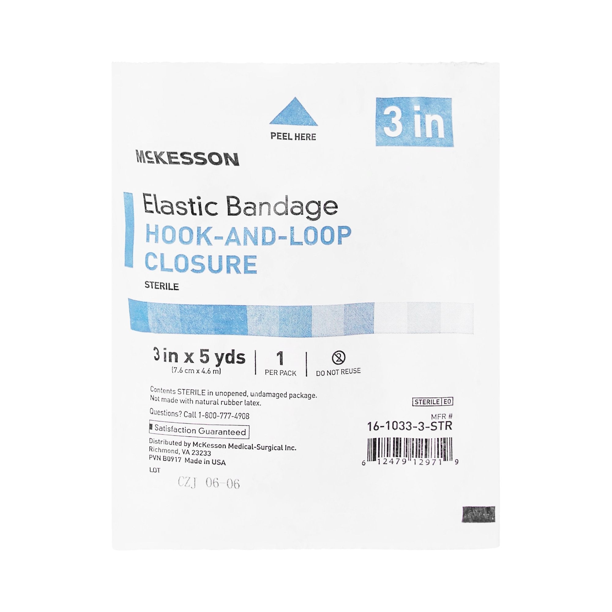 McKesson Hook and Loop Closure Elastic Bandage, 3 Inch x 5 Yard 16-1033-3-STR